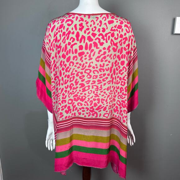 Anthropologie Bl^nk London top XL leopard stripe colorful pink Alinta kaftan - Picture 9 of 16